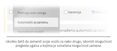 Pregled oglasa gde je označena mogućnost zamene